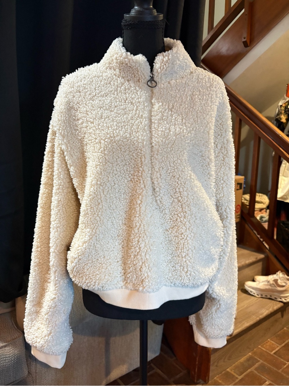 Lucky Brand Cozy Cream Sherpa Half-Zip Jacket
